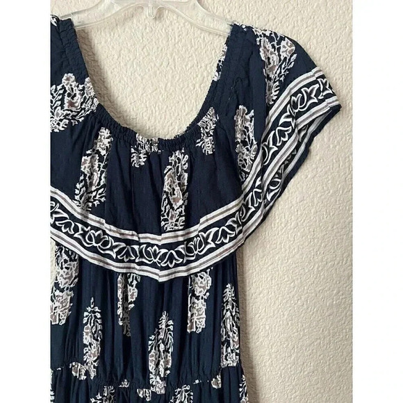 Kori America Womens Navy Blue Floral Off The Shoulder Maxi Dress Size S - Picture 3 of 12
